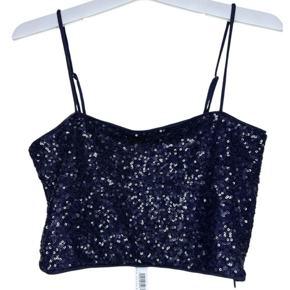 NEW Susana Monaco Sequin String Crop Top Thunder Blue Small